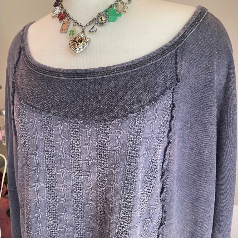 Free People Purple Gray Textured Sweatshirt